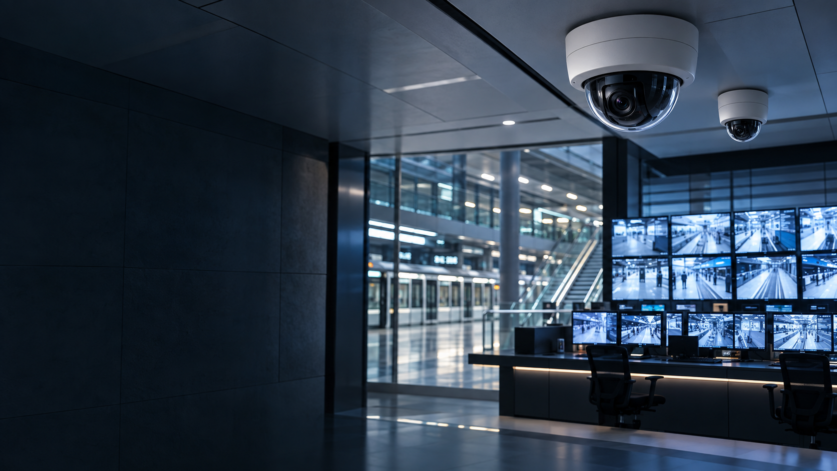 Illustrative surveillance cameras and monitoring room